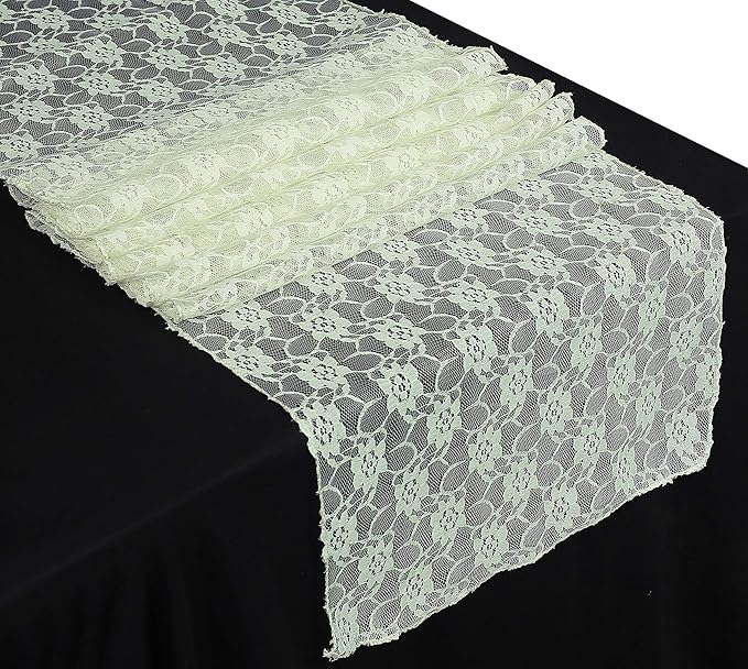 MDS Pack of 20 Wedding 12 x 108 inches Lace Table Runner for Wedding, Decorations for Birthday Parties, Banquets, Graduations, Engagements, and Runners fit Rectangle, Round Table- Ivory