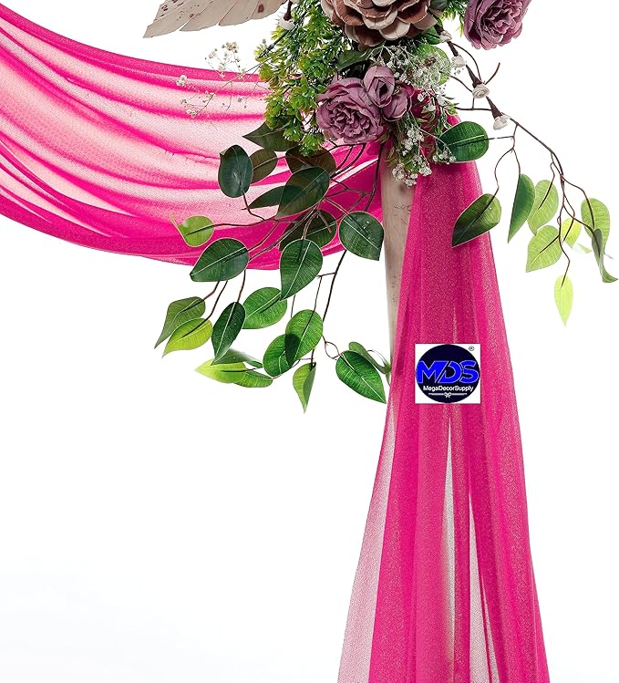 MDS Halloween Chiffon Draping Fabric - 2 Panel, 30" Wide x 100ft Long - Sheer Spooky Arbor & Canopy Drapery for Haunted House Backdrops, Party Ceilings, DIY Costumes & Themed Events - Hot Pink