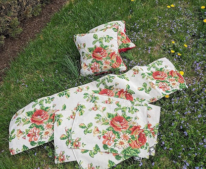 Tache Sweet Roses Spring Summer Flower Traditional French Country Vintage White Red Floral Decorative Woven Tapestry Long Kitchen Dining Table Runners, 13 x 90