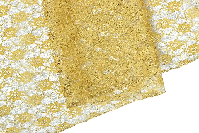 MDS Pack of 15 Wedding 12 x 108 inches Lace Table Runner for Wedding, Decorations for Birthday Parties, Banquets, Graduations, Engagements, and Runners fit Rectangle, Round Table- Gold
