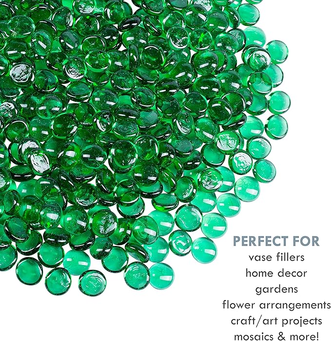 Galashield Flat Glass Marbles for Vases Green Glass Gems Beads Pebbles Vase Filler (5 LBS, Approx. 540 PCS)